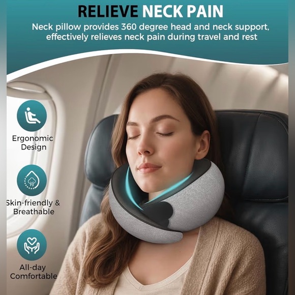 Travel Neck Pillows Airplanes 360° Ergonomic Memory Foam Pillow Relief Neck Pain - Picture 5 of 12
